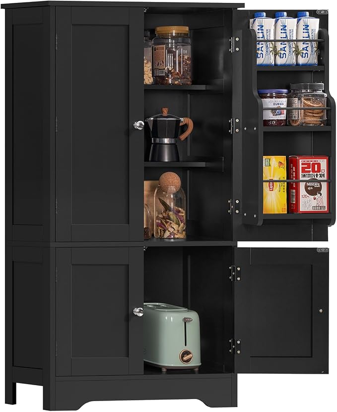 TEENFON Storage Cabinet with 4 Doors, Kitchen Cabinet with 6 Door Shelves | Kitchen Pantry Cabinet with Adjustable Shelves, for Living Room, Dining Room, Bathroom, Black by TEENFON