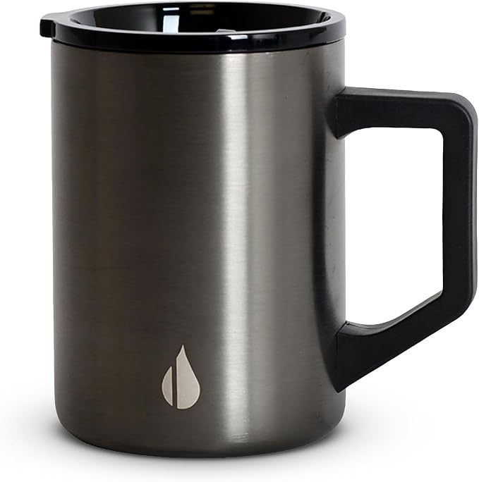 Elemental Insulated Coffee Mug - Triple Wall Stainless Steel Summit Travel Cup for Hot and Cold Drinks - Thermal Coffee Mug with Lid and Handle for Camping, Office & Travel 16oz - Gunmetal by Elemental
