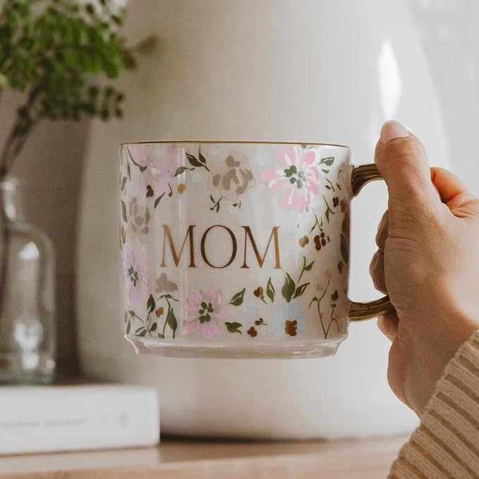 Sweet Water Decor Mug for Mom, 14oz Fine Bone China Cup with Gold Handle & Rim for Tea & Coffee Drinks, Gift Idea for Mother's Day, Mom's Birthday & Christmas, Cute Vintage Floral Design - Image 2