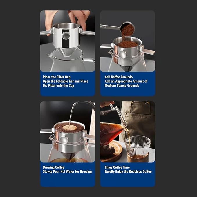 TOPINCN Stainless Steel Reusable Coffee Filter Pour Over Coffees Dripper Portable Paperless Coffee Filter for Travel Camping Home Office