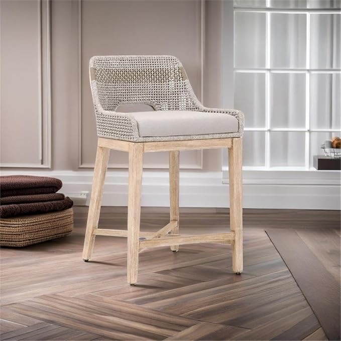 MAKLAINE Bar Stool Chair in Gray | Seat Height 35" | with Semi-Circle Seat, Footrest, Backrest | Indoor for Dining Room Kitchen Counter Table - Image 11