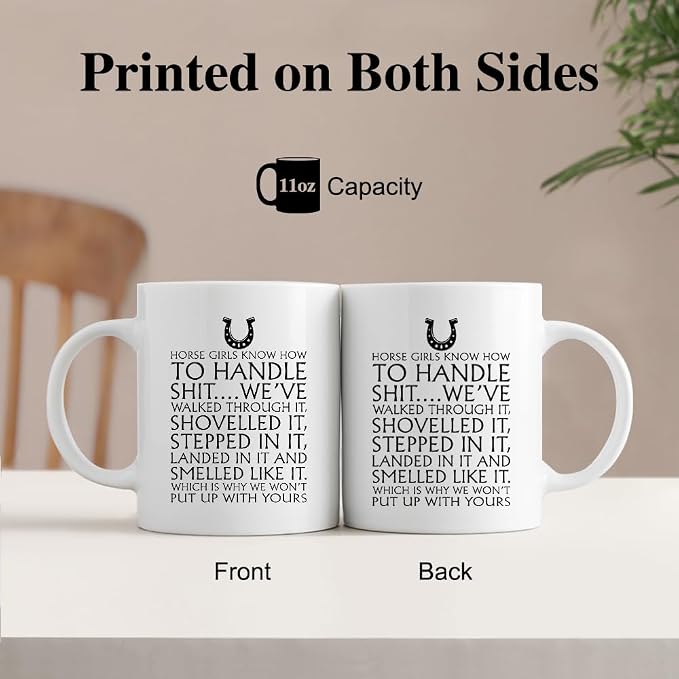 Horse Girls Know How To Handle 11oz Double-Sided Ceramic Mug, Funny Equestrian Coffee Mug for Women, Christmas Thanksgiving Cowgirl Coffee Cup, Office Gifts for Riders Horse Lovers Cowgirls - Image 3