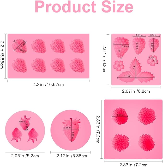 5 Pcs Strawberry Baking Mold Silicone,Flowers Silicone Mold,3D Flower Strawberry Silicone Fruit Shape Pastry Mold for Soap Chocolate Fondant Resin Cupcake Cake Decor