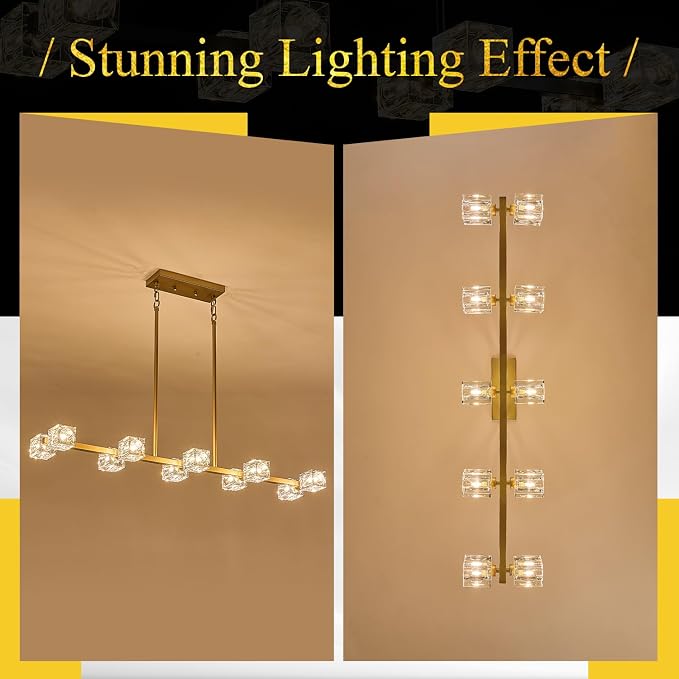 10 Lights Modern Crystal Chandelier L 43" Dining Room Gold Sputnik Ceiling Pendant Lights Industrial Hanging Light Fixture for Kitchen Island Over Table Living Room Bedroom - Image 7