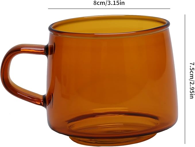 2PCS Glass Coffee Mugs, 350ml Clear Glass Mug with Handle Heat Resistant Tea Mugs High Borosilicate Glass Mug for Tea Beverages (Amber)