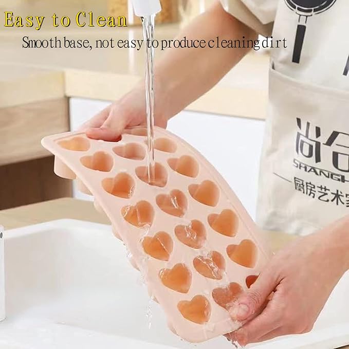 2 Pack Heart-Shaped Ice Cube Trays - 42 Holes Silicone Heart Ice Cube Tray with Lid, BPA Free and Dishwasher Safe, Mini Fun Ice Cube Mold, Easy to Remove (Pink + Blue)