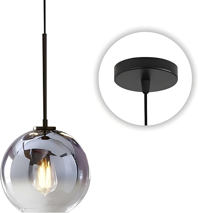 KCO Lighting Modern Black Globe Pendant Light Mercury Glass Ceiling Pendant Light Mid Century Silver Kitchen Pendant Lighting Over Island Dining Room Light Fixtures Over Table by KCOLighting