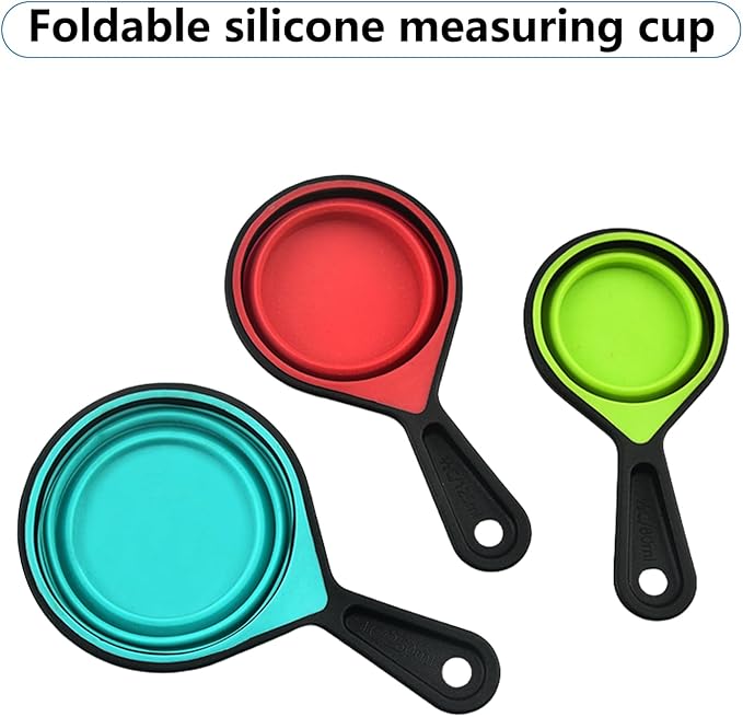 8-Piece Foldable Measuring Spoons/Cups, Space-Saving Collapsible Kitchen Essentials with ml/Cup/TSP Markings, BPA-Free Silicone for Baking, Cooking UK