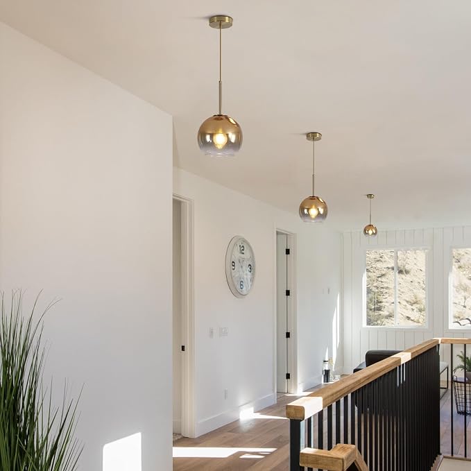 KCO Lighting Glass Globe Hanging Light Fixture Modern Gold Pendant Lights Kitchen Island Mid Century Dining Room Hanging Light Fixtures Over Table Single Pendant Light - Image 8