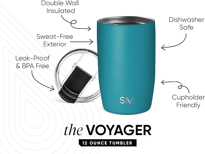 Simple Modern Travel Coffee Mug with Lid | 12oz | Teal | Voyager Coffee Cup, Coffee Tumbler for Hot & Iced Drinks | Insulated Stainless Steel Travel Mug | Maui - Image 2