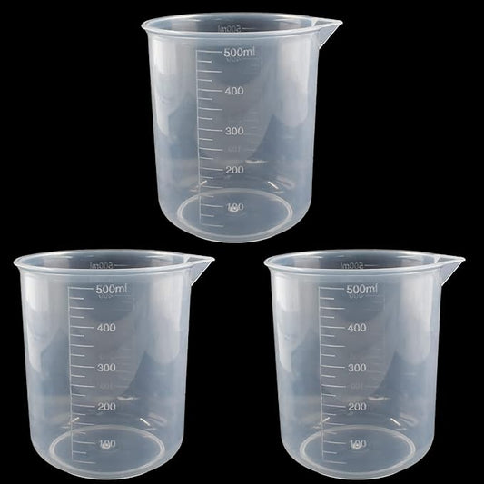 Waziaqoc 500ml/17.1oz Plastic Graduated Beaker (3 Pack), Transparent PP Measuring Cup Mixing Cup for Kitchen Lab