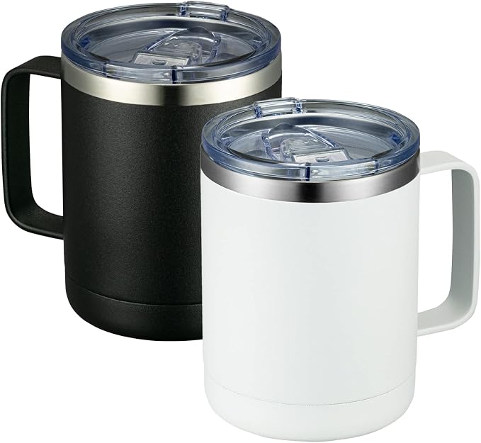 MEWAY 12oz Coffee Mug With Handle 2 Pack Bulk,Stainless Steel Insulated Travel Tumblers With Sliding Lid,Double Wall Vacuum Camping Cup for Hot & Cold Drinks Tea (Mix,Set of 2) by MEWAY
