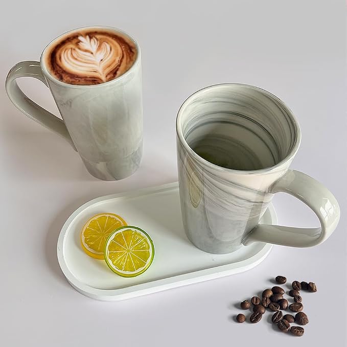 20 OZ Large Coffee Mugs, Grey Marble Ceramic Tall Beer Cups with Handle Set of 2 600 ml Oversized Porcelain Bulk Big Tea Cup for Men Women Gifts Mom and Dad - Image 4