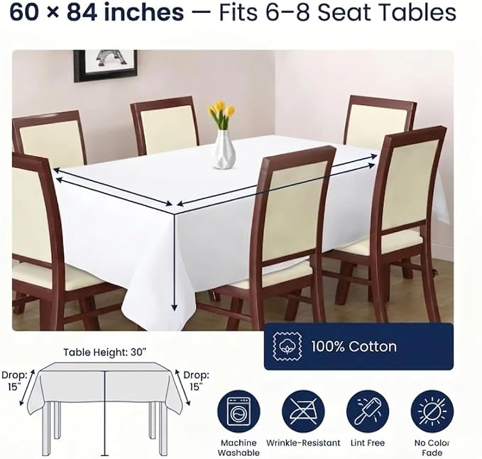Urban Villa Tablecloth Cotton Tabletop 60x84 (6-8 Seats) White - Image 2