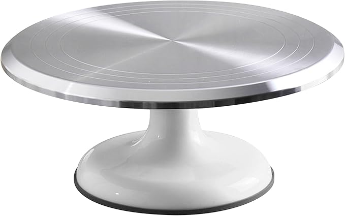 Round Revolving Cake Decorating Stand, 10 Inch Aluminum Alloy, Rotating 360 Cake Turntable, Professional & Home Use, Silver