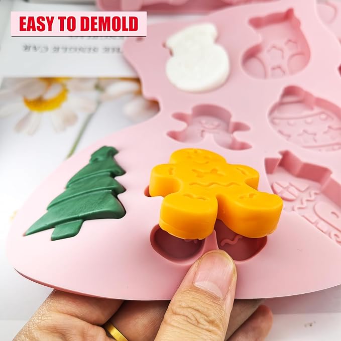 3 Pack Christmas Silicone Chocolate Molds, Xmas Holiday Baking Mold Snowflake Christmas Tree Snowman Gingerbread Man Santa Claus Shape Mold for DIY Candy Soap Candles Jello Cake Pans Cookie Trays