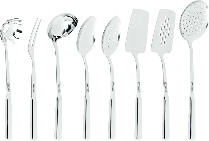 Viking Kitchen Utensils Set, 8 Piece Stainless Steel Cooking Utensil Set, Includes Spatulas, Spoons, Pasta Fork, Deep Ladle, Meat Fork, and Skimmer, Silver Multiple - Model 2021 (Pack of 6) by Unknown