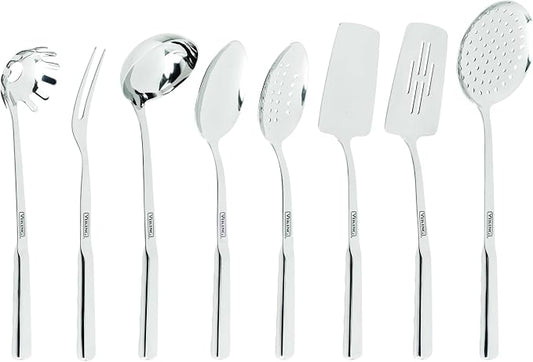 Viking Kitchen Utensils Set, 8 Piece Stainless Steel Cooking Utensil Set, Includes Spatulas, Spoons, Pasta Fork, Deep Ladle, Meat Fork, and Skimmer, Silver Multiple - Model 2021 (Pack of 6) by Unknown