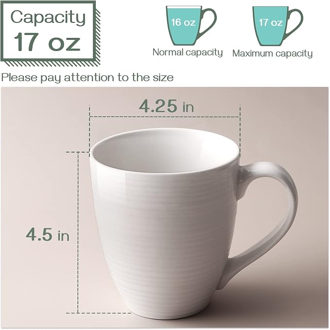 DOWAN Coffee Mugs, 17 Oz Coffee Mug Set of 6, Corrugated Tea Mugs (White) - Image 3