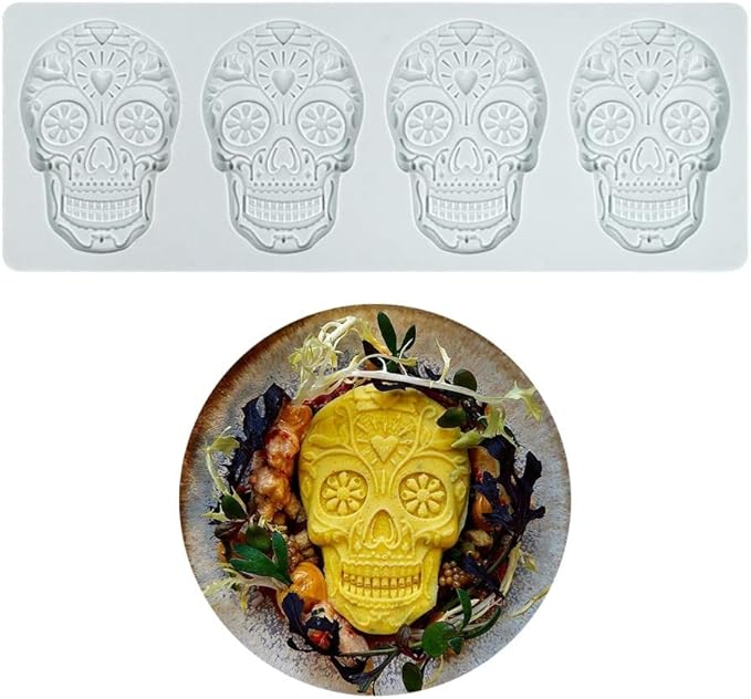 Fondant Lace Mold, Sugar Edible Cake Silicone Fondant Impression Lace Mat,Skull Pattern Silicone Lace Mould for Cake Decorating Molds Fondant Mat f