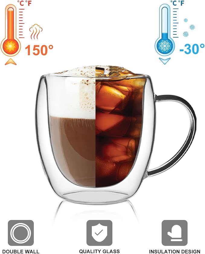 LIBWYS 2 Pack Double Walled Coffee Cups Glasses Mug, 8.5oz Borosilicate | Espresso Cappuccino Latte Tea Cups with Handle, Insulated Heat Resistant Clear Drinking Cups, Hot and Cold Beverages, 250ml - Image 7