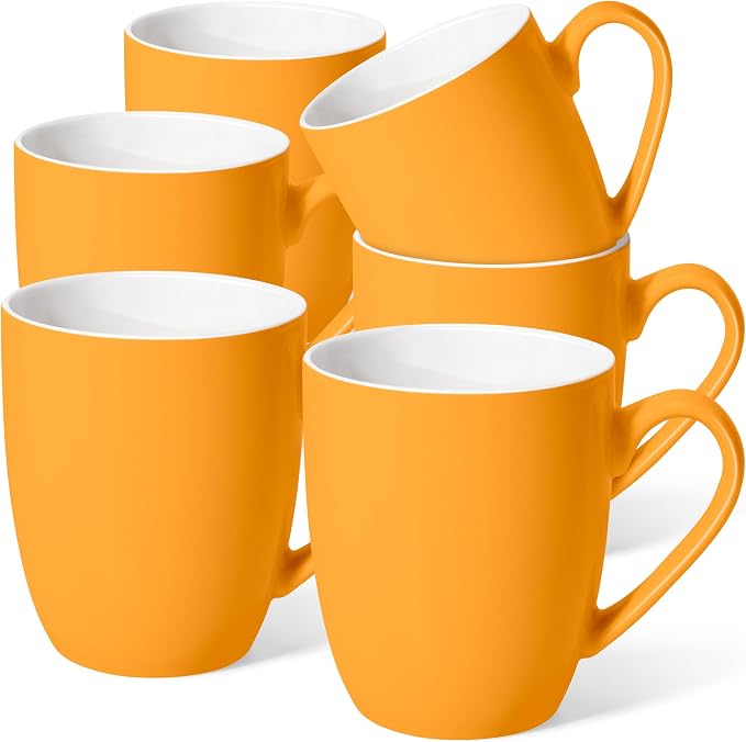 Urbanstrive 16 oz Large Coffee Mugs Set of 6 Ceramic Coffee Mug White Coffee Cups Tea Cups Idea Gift for Women Men House Warming Gifts New Home Office, Orange 6 Pack by Urbanstrive