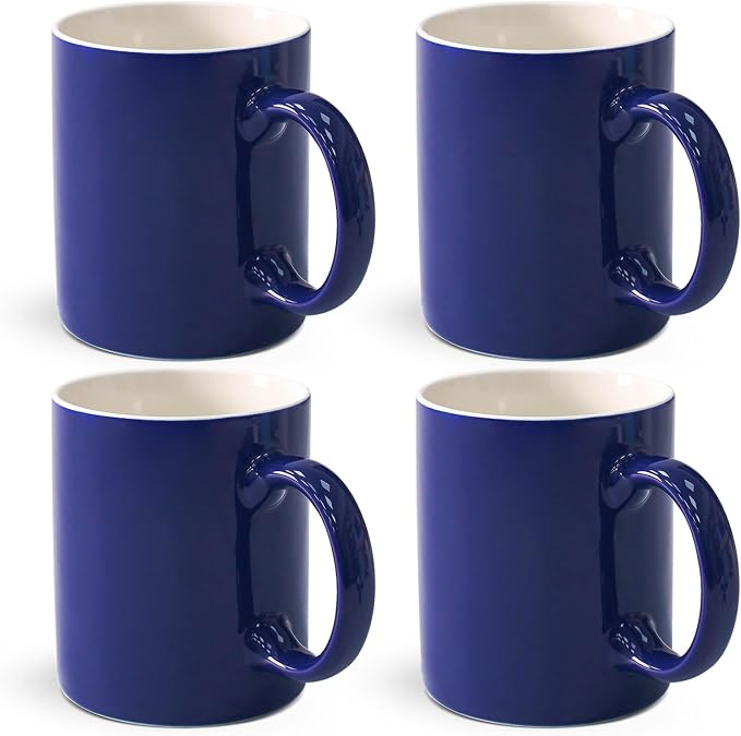 12 oz Cup Plain Gloss Blue Ceramic Coffee Mug Set of 4 for Milk, Tea, Glazed Porcelain Cups with handle for Home Office, Dishwasher & Microwave Safe by Momugs