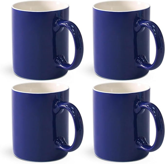 12 oz Cup Plain Gloss Blue Ceramic Coffee Mug Set of 4 for Milk, Tea, Glazed Porcelain Cups with handle for Home Office, Dishwasher & Microwave Safe by Momugs