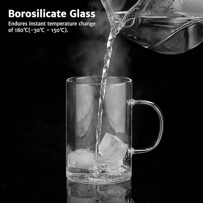ecooe 16.9oz Glass Tea Cup with Infuser and Lid Clear Glass Tea Cup with Removable Stainless Steel Infuser & Lid, 500ml Teacup for Loose Leaf Tea, Tea Maker Gift for Birthday (Black Strainer)