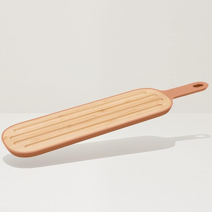 Berghoff Leo Long Bamboo Wood Kitchen Cutting Board With Handle, 44 x 10cm | Slotted French Bread Crumb Chopping Board, 17 x 4.5 Inches, Appetizer Serving Tray & Food Prep Board With Storage Loop - Image 8