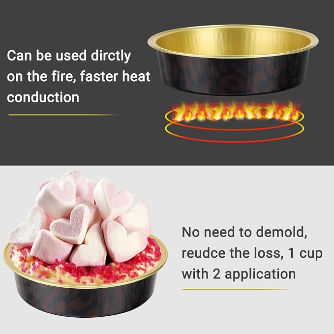 Beasea 100 Pack 4” Mini Pans with Lids, 8oz Disposable Aluminum Baking Foil Tins Round Small Dark Red Spot Container for Individual Cupcake Dessert Muffin Ramekin Cheesecake Quiche Oven Dishes - Image 3