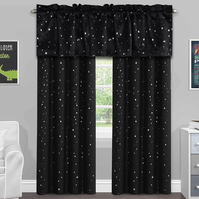 H.VERSAILTEX Blackout Curtain Valances for Kitchen Window/Living Room/Bathroom Privacy Added Rod Pocket Home Decoration Winow Valance, 52" W x 18" L, Glitter Stars in Black Base - Image 8