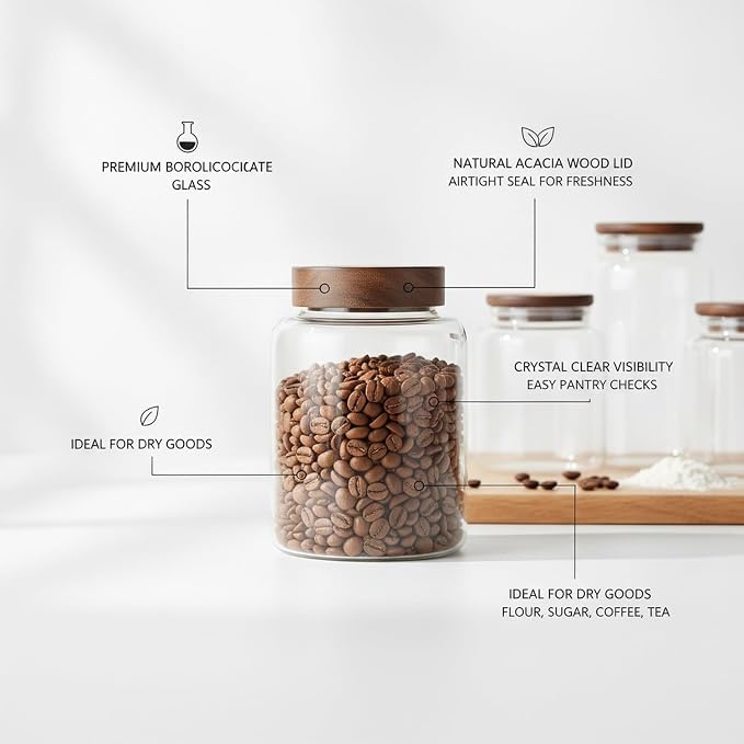 Store Dry Pantry Staples in This Borosilicate Glass Jar with Acacia Wood Lid - Image 4