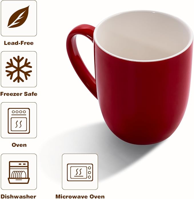 Urbanstrive 16 oz Large Coffee Mug with Handle Tea Cup Novelty Coffee Cup for Men Women Office Work, Red - Image 3