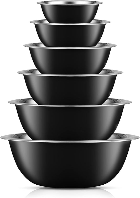 JoyJolt Stainless Steel Mixing Bowl Set - 6 Piece Nesting Bowls, 5qt to 0.5qt, Black, Perfect for Dough, Batter & Baking by JoyJolt
