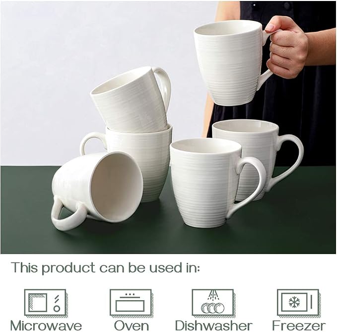DOWAN Coffee Mugs, 17 Oz Coffee Mug Set of 6, Corrugated Tea Mugs (White) - Image 5
