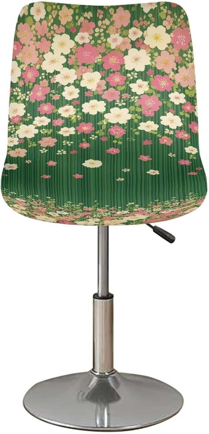 Colorful Floral Green Bar Chair Seat Covers for Dining Room Decorative Covers Set of 2 Soft Barstool Chair Seat Cushion Slipcovers - Image 2