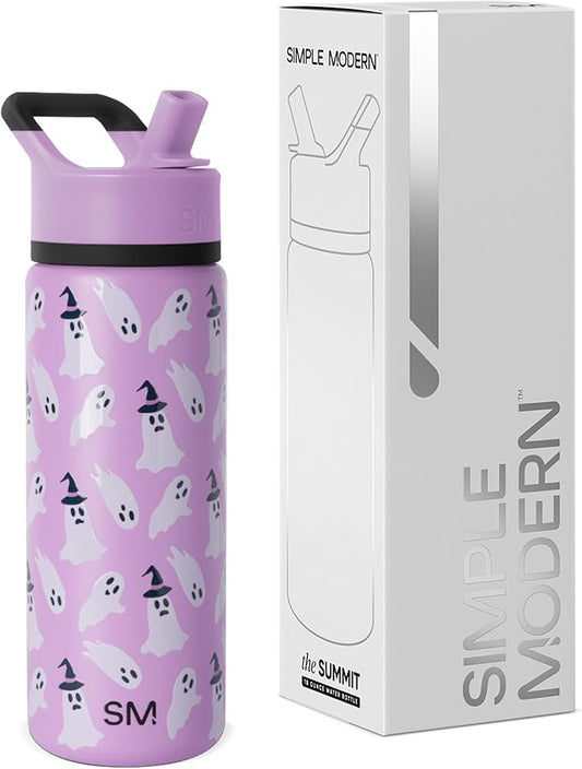 Simple Modern Halloween Kids Water Bottle | 14oz | Ghosts | Insulated Stainless Steel Toddler Water Bottle, Kids Tumbler with Straw | Spill Proof for School, Girls, Boys, Witchy Ghosts by Unknown