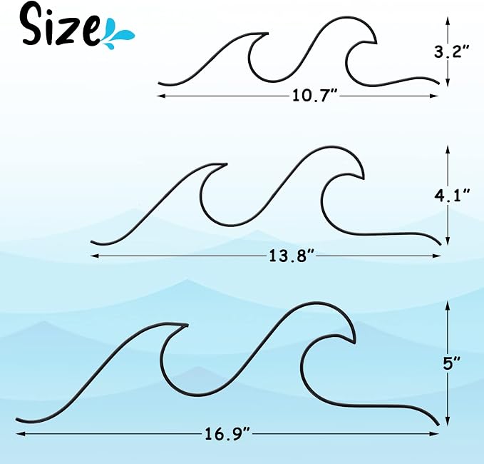 Qmetalart Wave Wall Decor Black Metal Wire Wall Art Ocean Coastal Sea Beach Pictures Surf Nursery Themed Hanging for Home Living Room Sum-mer Seaside Decoration for Bedroom Bathroom - Image 3