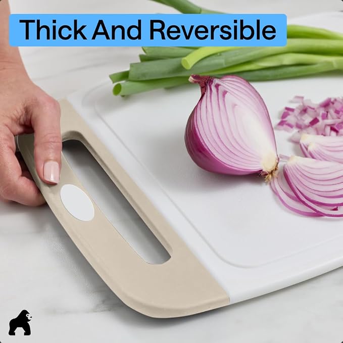 GORILLA GRIP BPA-Free Reversible Kitchen Cutting Board Set of 3, US Designed, Nonporous, Juice Grooves Catch Liquid, Slip Resistant Border, Dishwasher Safe, Durable Large Food Chopping Boards, Almond - Image 7