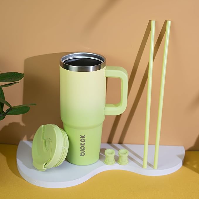 BJPKPK 30 oz Insulated Tumbler with Handle & Straw, Stainless Steel | Double Wall Vacuum Insulation, Leak Proof, BPA Free, Dishwasher Safe, Cupholder Friendly, Travel & Outdoor, Lime - Image 5