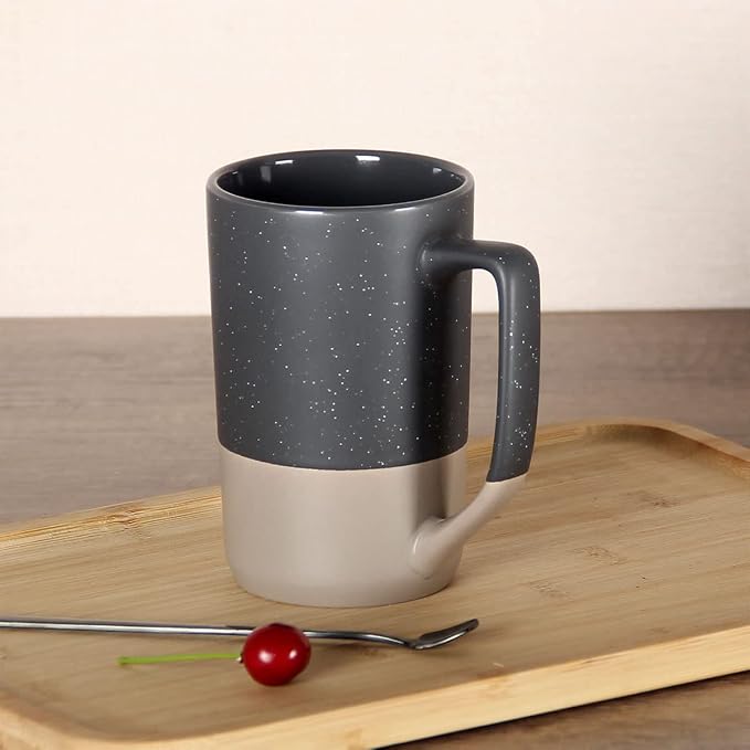 16 OZ Large Coffee Mug, Two Color Combination Big Ceramic Tea Cup with Square Handle with White Speckled for Men Women Restaurant Home Office Hot Drinks, Grey - Image 3