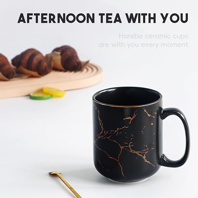 harebe 22 OZ Ceramic Extra Large Black Gold Marble Coffee Mug, Oversized Hot Tall Latte Mugs, Big Giant Cup for Men - Image 6
