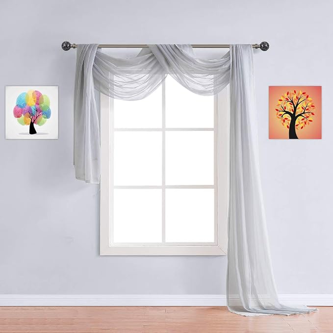 Warm Home Designs 55 x 360 Silver Sheer Window Scarf. AM Silver 360" | Extra Long Window Scarves Valances are Great As Wedding Arch Draping Fabric, Bed Canopy Or for Decorative Project. by WarmHomeDesigns
