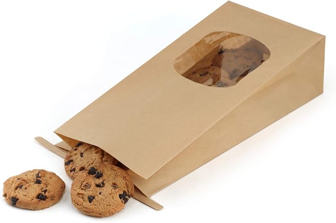 BagDream Small Cookie Bags 4.6x2.48x9.6 Inch Tin Tie Closure 50 Pack Brown | Resealable, Window, Grease Resistant, For Homemade Baked Goods, Snack, Coffee Beans, Party Favor, Gift Giving, Small Business - Image 4