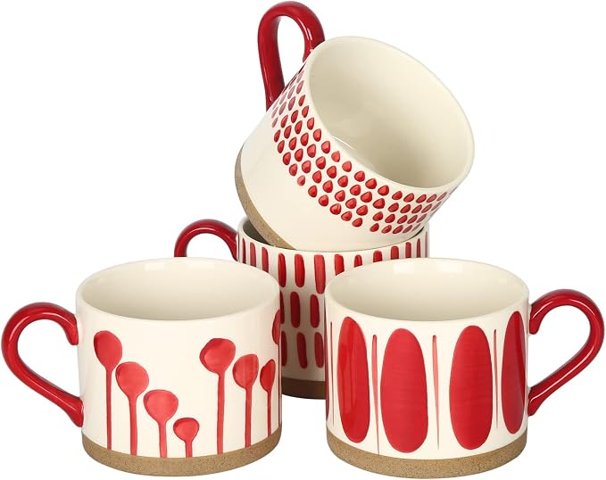 Koja Colorful Hand Painted Ceramic Mugs, 16 oz, Set of 4, Dishwasher Safe | Also microwave safe. Colorful hand painted set makes a great gift for coffee or tea lovers. by Koja