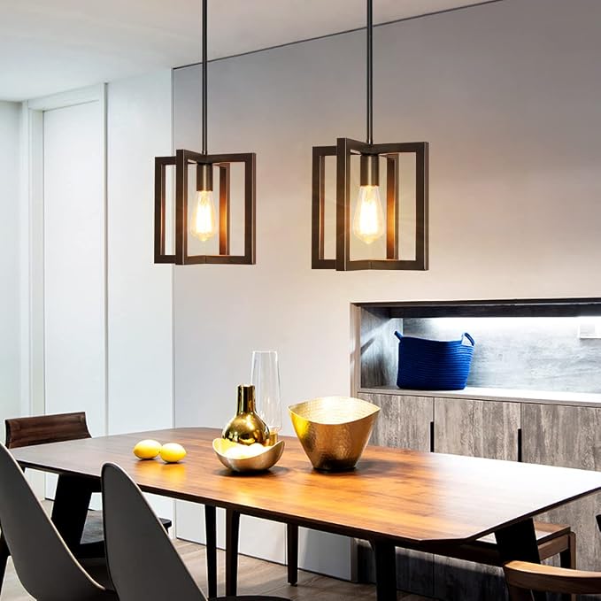 Modern Pendant Lighting for Kitchen Island 1-Light Farmhouse Black Light Fixtures Hanging Adjustable Small Square Chandeliers Ceiling for Dining Room Entryway Hallway - Image 6