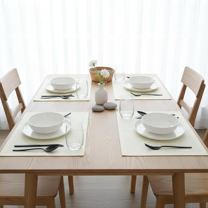 Urban Villa Two Tone Placemat Cotton Tablemat 14x20 (Set of 6) Ivory - Image 5