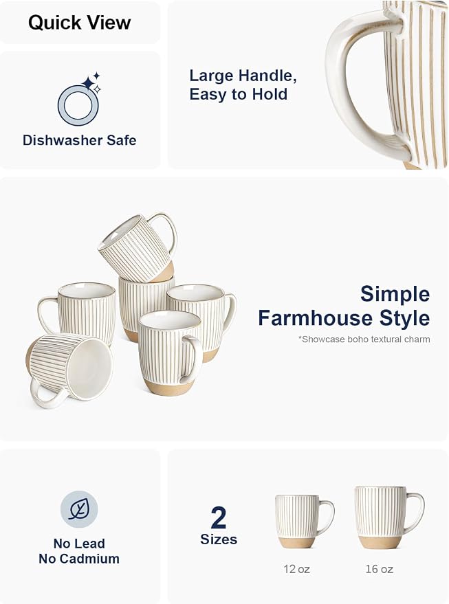 LE TAUCI Coffee Mugs 16 oz,Ceramic Mug Set, Embossment Cups for Latte, Hot Tea, Cappuccino, Mocha, Cocoa,Suit For Housewarming Wedding- 3.8 inch, Set of 6, Arctic White - Image 4