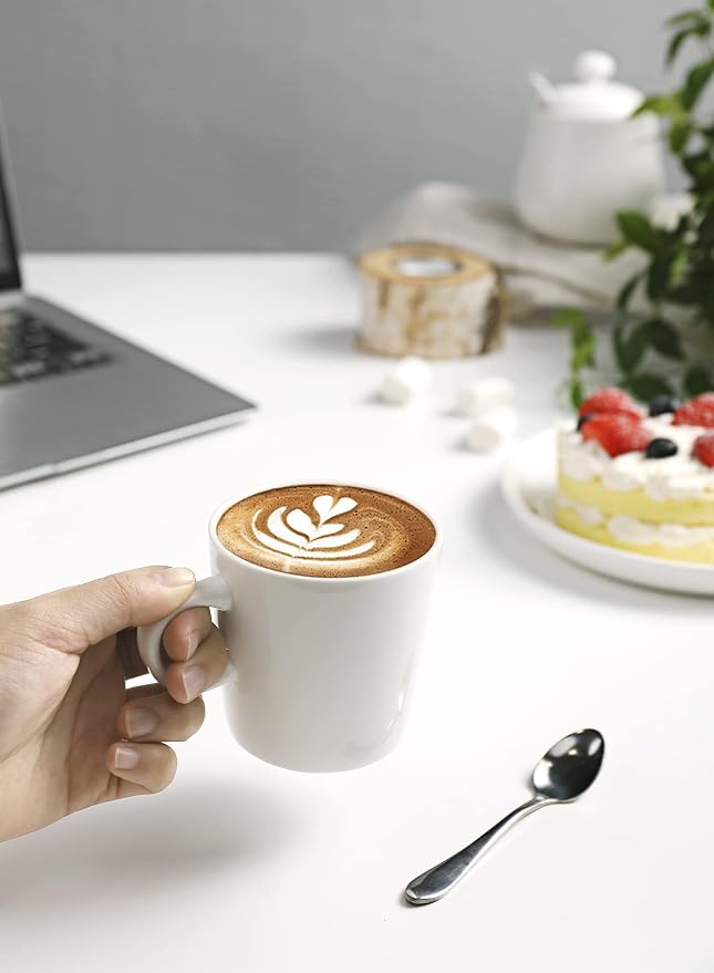 Sweese 5oz Porcelain Espresso Cups Set of 4, Mini Coffee Mugs Demitasse Cups - White - Image 8